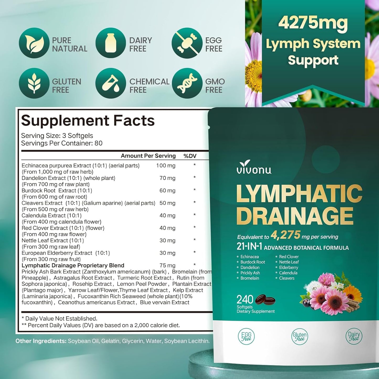 Lymphatic Drainage Supplement (240 Softgels)